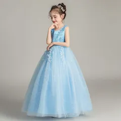 ☆ ブルー ☆ 150センチ ☆ 子供ドレス 発表会 bx683 ドレス 子供 ピアノ 発表会 女の子 ロングドレス  ノースリーブ パーティードレス 子ども服 フォーマル 子供ドレス コンクール プリンセス こども 子ども キッズ ジュニア 入学式 結婚式