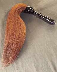 払子　古代復刻型本熊毛払子　（赤金襴）無垢柄付き 払子　古代復刻型本熊毛払子