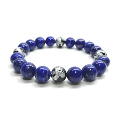 10mm 四神獣銀彫オニキス×ラピスラズリ パワーストーン ブレスレット天然石 運気上昇 開運 幸運 金運 恋愛運 お守り 青龍 白虎 玄武 朱雀 メンズ・レディース 男性・女性 数珠ブレス 開運 ■