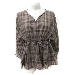 アズノウアズ ピンキー AS KNOW AS PINKY シャツ ブラウス チュニック チェック 長袖 F 茶 ブラウン /YI