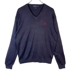 ポロラルフローレンPolo ralph laurenピマコットンニットVネックセーターレッドポニーロゴ刺繍ワンポイントフェードグランパコアグランマコアvintageヴィンテージ50311