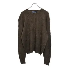 90年代 Polo by Ralph Lauren ポロ ラルフローレン ケーブルニット シルクセーター ブラウン(メンズ L相当)中古 古着 v4208