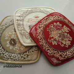 4個セット】 新品 大判 バテイ クッション 赤 紐付き 薔薇 ローズ 馬蹄