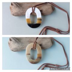2way 水牛ネックレス#10 表ホワイト✖️ベージュ　バッファローホーン