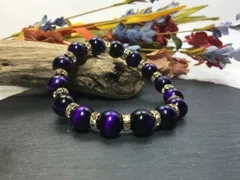 パワーストーン ブレスレット パープルタイガーアイ 12mm  / 虎目石 メンズ レディース 男性 女性 金運 仕事運 成功 お守り(ゴールド) ☆