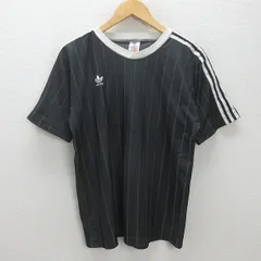 Q■USA製■オールドアディダス/ADIDAS ストライプ柄ゲームシャツ/トレフォイル■黒【M】ヴィンテージ/85【中古】