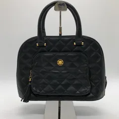 ブラックキルティングバック 手提げカバン ゴールド金具 ハンドバック フリンジチャーム付き キルティング レディース