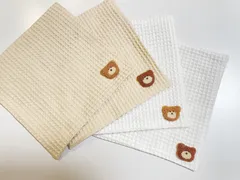 ♡sale♡くま付き【ワッフルタオル】ワッフル ガーゼ ハンカチ リバーシブル