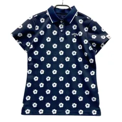 サイズ：L CALLAWAY キャロウェイ  半袖ポロシャツ ロゴ刺繍 ハイビスカス 総柄 ネイビー系 [240101535903] ゴルフウェア レディース ストスト