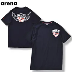 【美品】 デサント製 アリーナ arena 競泳 水泳 スイミング アメリカ代表 ロゴ プリント Tシャツ クルーネック カットソー S ネイビー スポーツ カジュアル ウェア メンズのサムネイル