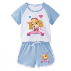 子供服 セットアップ パウパトロール ライトブルー 女の子 夏物 半袖 2点セット 上下セット Tシャツ パンツ ショートパンツ ジュニア おしゃれ 可愛い 送料無料
