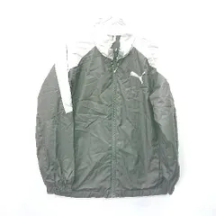 ◇ PUMA プーマ キッズ ロゴプリント 長袖 ナイロンパーカー サイズ130 ブラック グレー 男の子 E  【1407180036437】