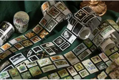 【切手風マステ】海外デザイン スタンプ風マスキングテープ／全6柄／2m巻／幅3.5cm(no.12-33)