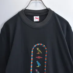 90s〜 ANUBIS アヌビス ヒエログリフ カルトゥーシュ 刺繍 デザイン エジプシャン Tシャツ スーベニア お土産 エジプト ブラック ヴィンテージ 半袖 ビンテージ 古着 メンズS相当