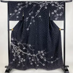 ［3940］訪問着 美品 絞り 風景花文様 黒 正絹 着物 袷 仮絵羽】正絹 総刺繍柄 訪問着（黒系） 0002-00703-W-T 正絹訪問