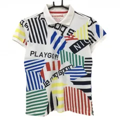 ルコックゴルフ 半袖ポロシャツ 白×マルチカラー 総柄 ロゴ刺しゅう レディース L ゴルフウェア le coq sportif