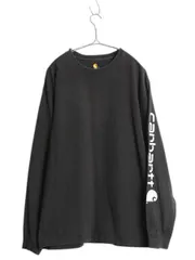 【お得なクーポン配布中!】 カーハート プリント 長袖 Tシャツ メンズ L / ロンT 袖プリント ヘビーウェイト クルーネック ロングスリーブ カットソー ワーク ブラック