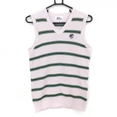 【超美品】ジャックバニー ニットベスト ピンク×グリーン ボーダ コットン100％ レディース 2(L) ゴルフウェア Jack Bunny