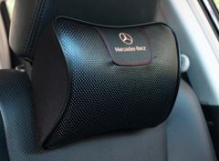 メルセデス・ベンツ 刺繍ロゴ入り 車用記憶 低反発 ネックパッド 2個 牛革製 ヘッドレスト ピローパッド 首用クッション 快適設計 疲労軽減