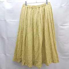 ◇ Samansa Mos2 ウエストゴム　裏地　プリーツ　シンプル ひざ丈 フレア スカート サイズF イエロー系 レディース E  【1303090019679】