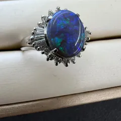 15号】天然ブラックオパール 5.837ct プラチナ鑑別書付ダイヤモンド