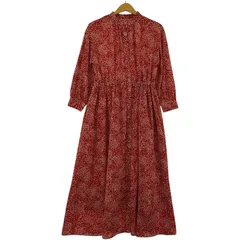 NATURAL BEAUTY BASIC ナチュラルビューティーベーシック 総柄 バンドカラー フレアワンピース sizeS/レッド×ホワイト