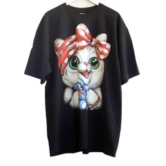 🎀✨超キュートな猫Tシャツ！✨🎀✨ビッグサイズ！ドットリボンがかわいい白猫プリントTシャツ✨【ユニセックス】【XXLサイズ】7700433