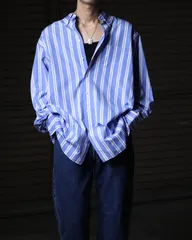 USA made double stripe super oversized cotton l/s shirt 90s 00s USA製 ダブル ストライプ柄 オーバーサイズ コットン ボタンダウン 長袖シャツ アイスブルー 青系 XXL