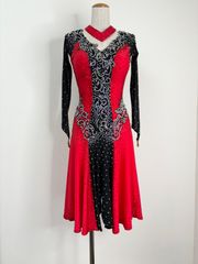 新品》社交ダンス 豪華 ラテンドレス レッド×ブラック チョーカー付き