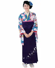 二尺袖 着物 袴フルセット H・L アッシュ・エル 着物丈は着付けし易いショート丈 青色 袴変更可能 卒業式 NO28638-5