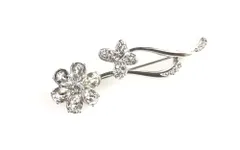 美品　スワロフスキー　SWAROVSKI　クリスタル　花/フラワー　蝶　ブローチ　　全長:6cm　シルバーカラー   送料無料