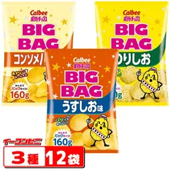 カルビー　ポテトチップス　BIGBAG(ビック・ビッグ)　160g　3種各4袋セット(計12袋)　うすしお・のりしお・コンソメパンチ【お菓子】【スナック菓子】