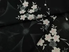 平和屋着物＊夏物　小紋　紗　枝垂れ桜　黒地　洗える着物　CAAU4601ut