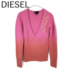 ディーゼル DIESEL グラデーションニット 花刺しゅう 深めVネック 可愛い ピンク オレンジ