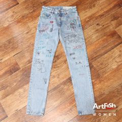 DIESEL/23インチ/デニムパンツ 00SAUJ-0076K  プリント ストレート ジーンズ ディーゼル 新品/青/ブルー/ky637/