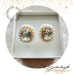 【一点もの!】ハンドメイド♯パールビジューイヤリングオーバル#