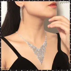 ウェディングジュエリーセットアクセサリー豪華 ビジュー ネックレスピアスセット キラキラ ラインストーン パーティーアクセサリー ドレス用 お呼ばれ フェミニンチェーンネックレス 結婚式ピアスセット キャバアクセサリー