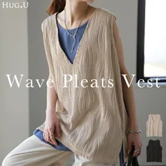 ウェーブ プリーツ ベスト チュニック レディース レイヤード ノースリーブ トップス ロング スリット 深Vネック 体型カバー 重ね着 Vネック お洒落 袖なし お尻が隠れる 薄手 ジレ ビッグ 黒 ブラック 大きいサイズ 春 冬 ビックサイズ