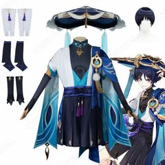 中古 三分妄想 原神 スカラマシュ 放浪者コスプレ衣装 ウィッグ·下駄