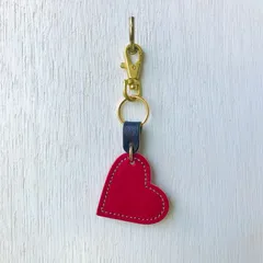 ハートキーホルダー　バイカラー　本革　ピンク×ネイビー