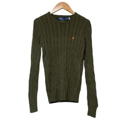 美品 Polo by Ralph Lauren ポロバイラルフローレン ポニーロゴ ピマコットン ケーブルニット プルオーバー セーター XS グリーン レディース 古着 中古 USED