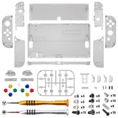 クリアブラック 本体ではない-eXtremeRate Nintendo Switch OLEDコンソールに対応用バックプレート&キックスタンド、有機elに対応用ジョイコンハンドヘルドコントローラーハウジング、フルセットボタンが付き【クリアブラック】