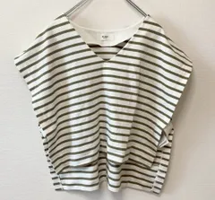 BEAMS HEART ビームス  ハート　レディース　トップス　Tシャツ　カットソー　ベスト　フレンチスリーブ　ノースリーブ　Vネック　サイドオープン　サイドスリット　ボーダー　総柄　ホワイト　カーキ　バイカラー　カジュアル　シンプル　SU54h484