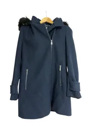 Z1571 【美品】Calvin Klein カルバンクライン　チェスターコート　ファー付き　ネイビー　レディース　サイズM