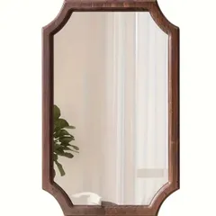 壁掛けミラー 木製フレーム 長方形 ミッドセンチュリーデザイン ヴィンテージ調 研磨仕上げ リビング バスルーム ダイニング 書斎 壁掛け鏡 モダンインテリア 室内装飾 洗練された鏡面 インテリアアクセント 多用途 自宅用 プレゼント フレーム付き