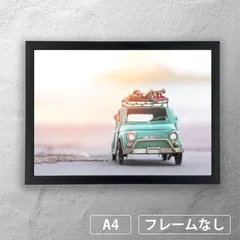 フィアット500　ビーチのレトロミニカー　フォトポスターA4 マット 【フレーム付】《MT》のサムネイル