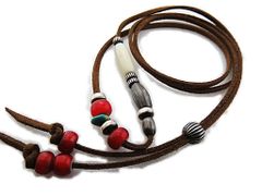 インディアンジュエリー ビーズネックレス 牛骨 革ひも スエード 3mm ナバホ ホワイトハーツ ターコイズ カウボーン