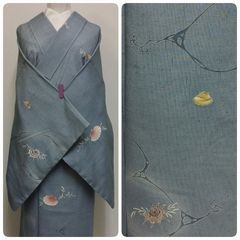 ★　未使用　美品　紬　袷　貝　落款　トール　裄70　★　n900