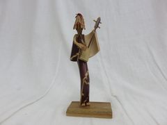 竹細工 三味線をひく姿 着物 17cm 中古品