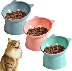 にゃんこ様 愛猫家の声から誕生した フードボウル 3個セット 餌入れ 水飲み 食器 ご飯皿 えさ 食べやすい(グリーン、ピンク、ブルー)